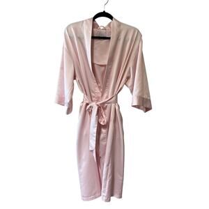 Cabernet Woman by Sleep Sense Pink Kimono Satin Short Wrap Robe Attached Belt